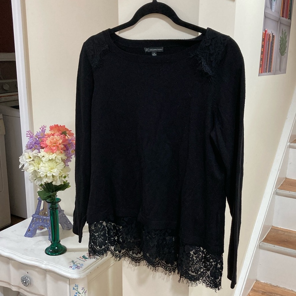 Adrianna Papell Lacy Black Sweater Medium
